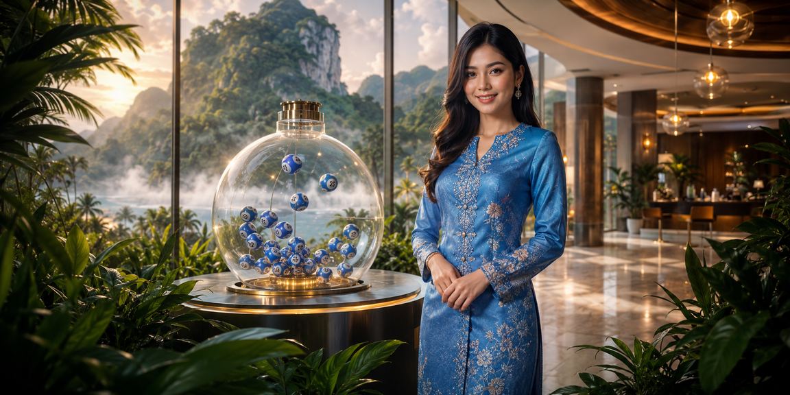 Permainan loteri Malaysia dengan pakaian tradisional baju kurung dalam suasana meriah
